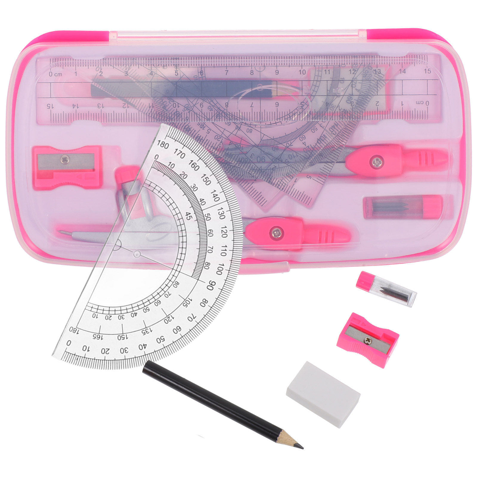 Compass Geometry Set - 1세트 경량 휴대용 나침반 세트(수학 각도기,